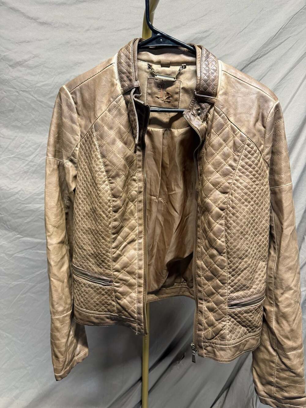 J2 Women's Brown Faux Leather Quilted Bomber Jacket